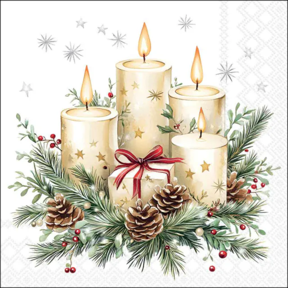 Guardanapo de Papel Decoupage 33x33 Natal Candles and Gift White 33321295