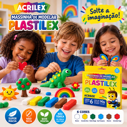 Massinha de Modelar Plastilex Acrilex 90g com 6 Unidades