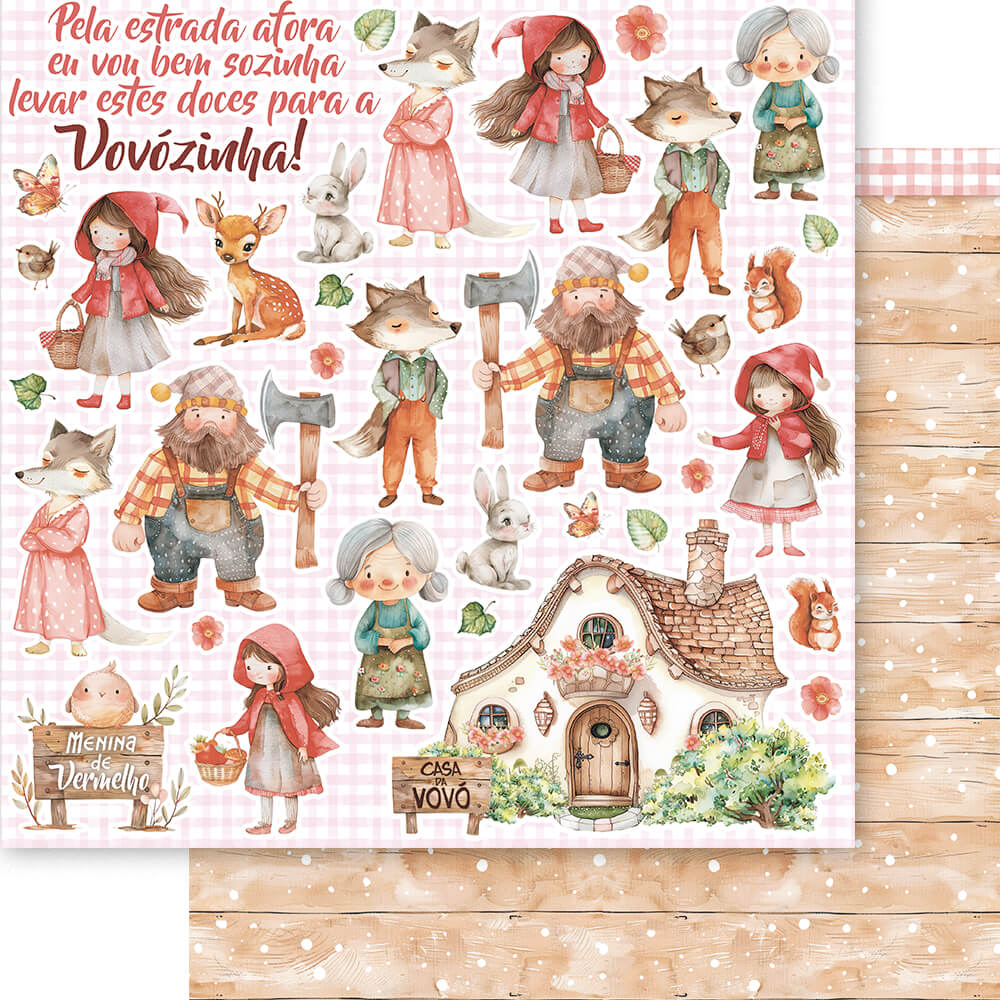 Papel Scrapbook Litoarte SD-1386 Menina de Vermelho 30,5x30,5cm