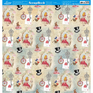 Papel Scrapbook Litoarte SD-1380 Alice País das Maravilhas 30,5x30,5cm