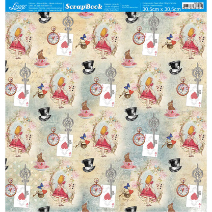 Papel Scrapbook Litoarte SD-1380 Alice País das Maravilhas 30,5x30,5cm