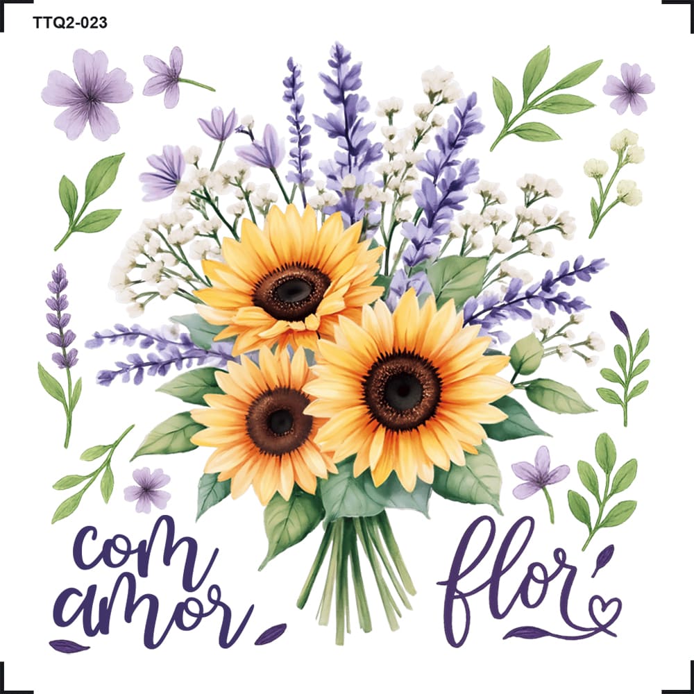 Transfer Têxtil 8x8cm TTQ2-023 Com Amor Flor