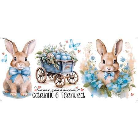 Transfer Têxtil 27,5x12,8cm TTB5P-003 Páscoa Coelho e Carrinho