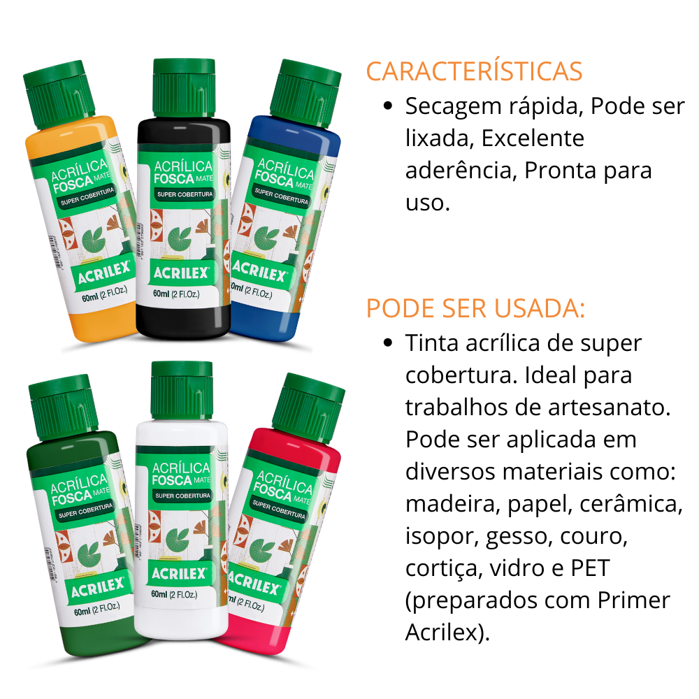 Tinta Acrílica Fosca Acrilex 60ml Nature Colors Alta Cobertura