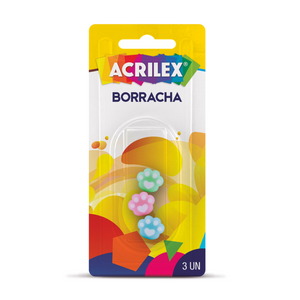 Borracha Escolar Pata de Gato Acrilex 2cm com 3 unidades Colorida