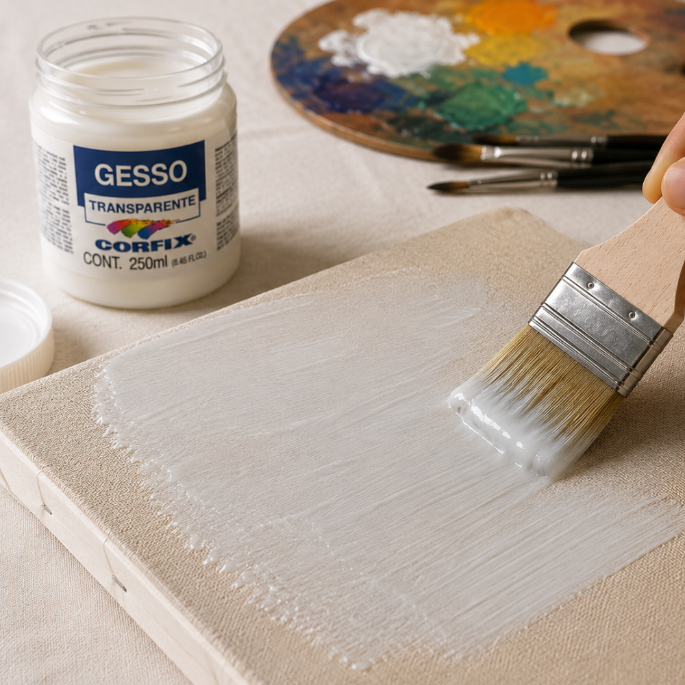 Gesso Acrílico Transparente para Telas Corfix 250ml Preparação para Pintura