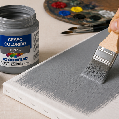 Gesso Acrílico Colorido Cinza para Telas Corfix 250ml Preparação para Pintura