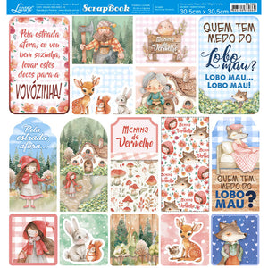 Papel Scrapbook Litoarte SD-1385 Menina de Vermelho 30,5x30,5cm