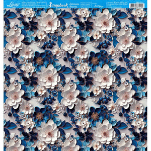 Papel Scrapbook Litoarte SBB-212 Flores Branco e Azul 30,5x30,5cm