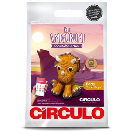 Kit Amigurumi Dinossauros Círculo Cor 04 Triceratops