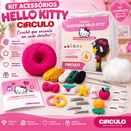 Kit Acessórios Crochê Hello Kitty Círculo Cor 01