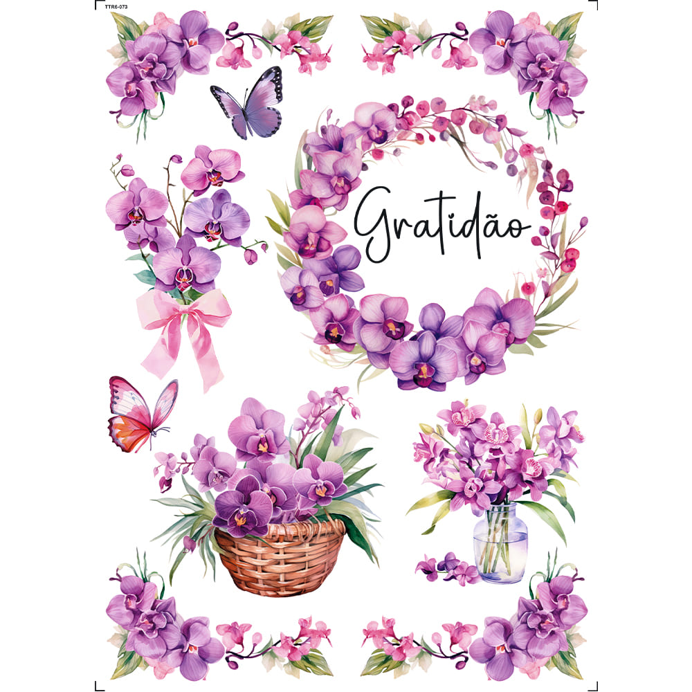 Transfer Têxtil 20x27,5cm TTR6-073 Gratidão Orquideas