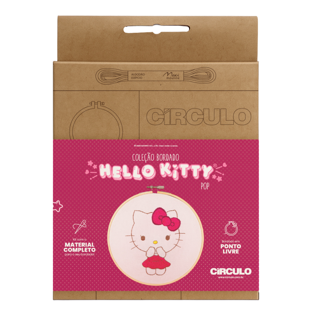 Kit Bordado Ponto Livre Hello Kitty Círculo Cor 02 Pop