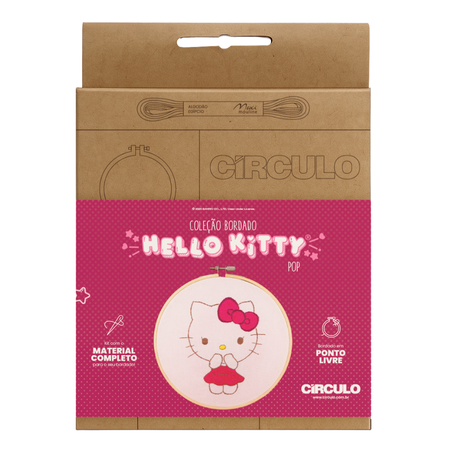 Kit Bordado Ponto Livre Hello Kitty Círculo Cor 02 Pop