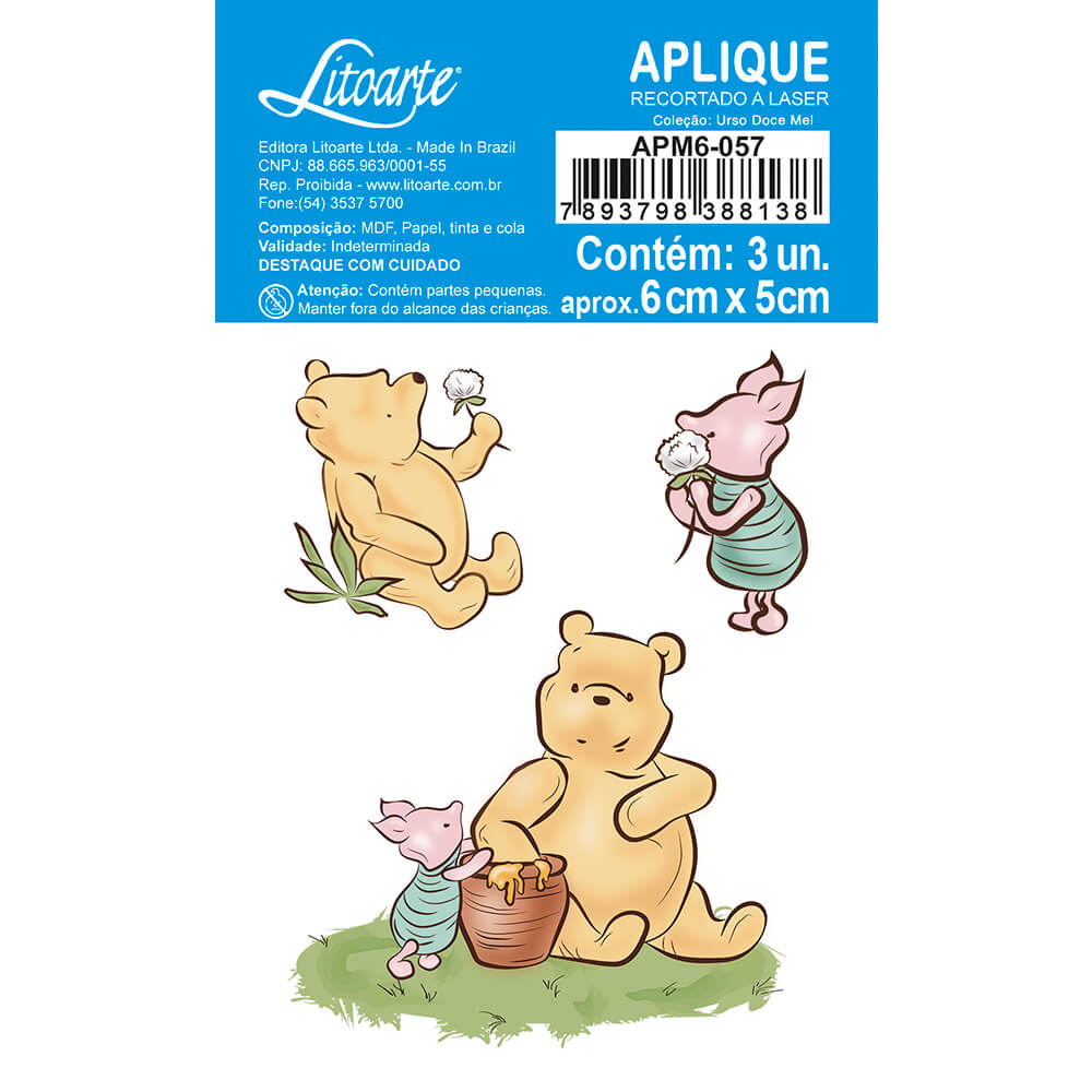 Aplique Litoarte APM6-057 6cm Urso Doce Mel