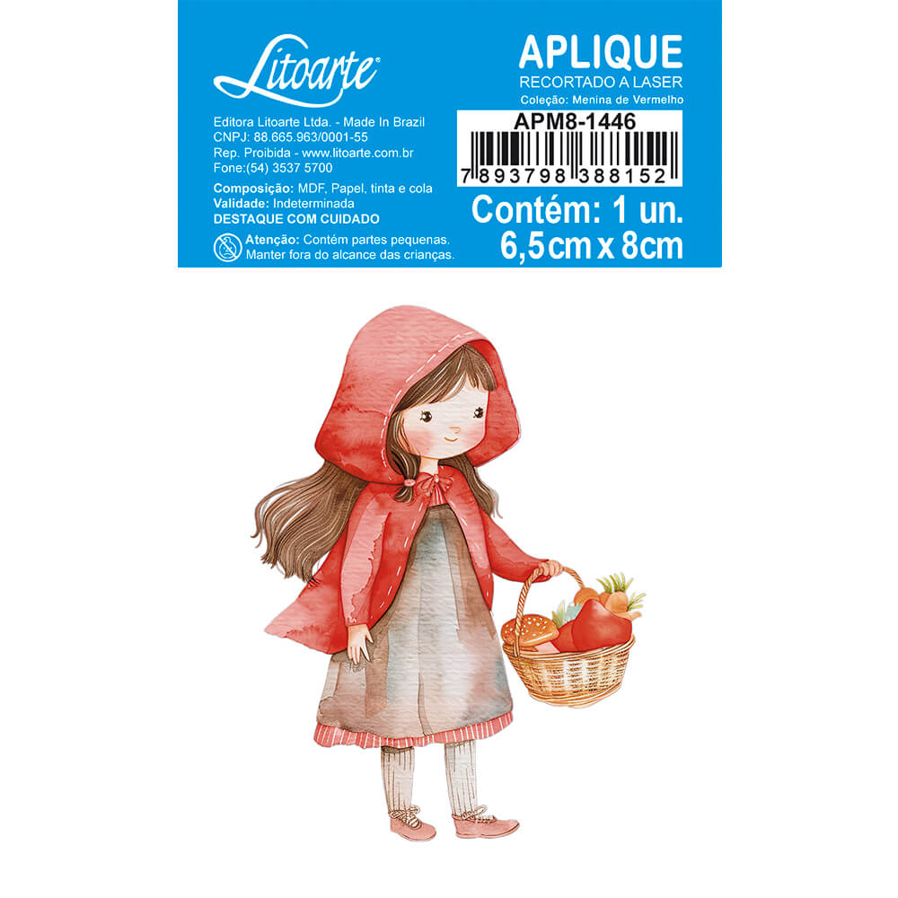 Aplique Litoarte APM8-1446 8cm Menina de Vermelho