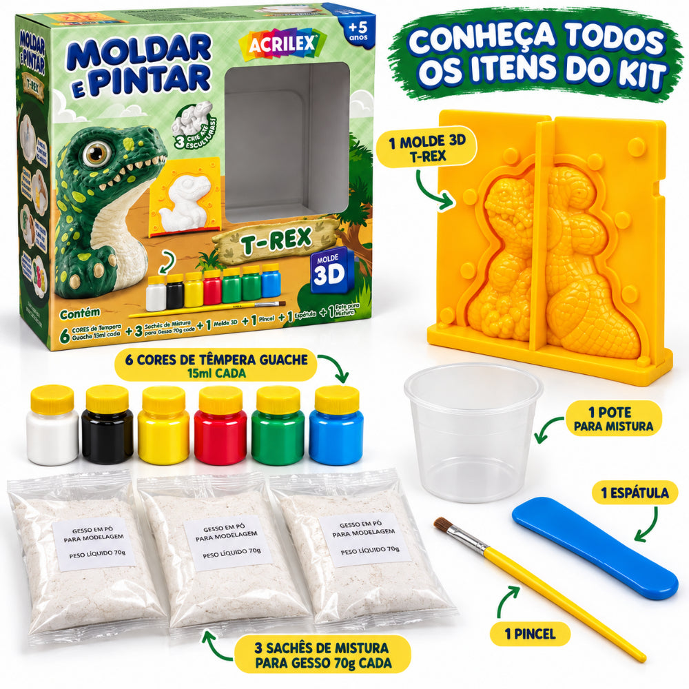 Kit Moldar e Pintar com Gesso Acrilex T-Rex