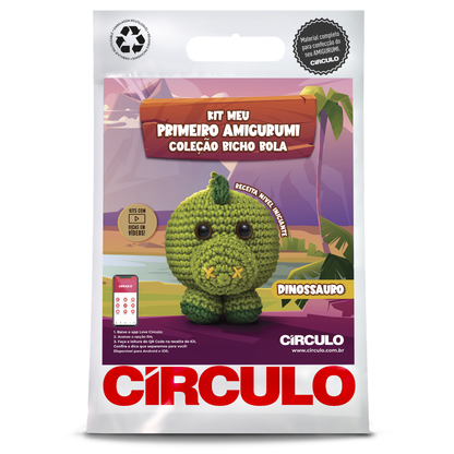 Kit Meu Primeiro Amigurumi Bicho Bola Cor 09 Dinossauro