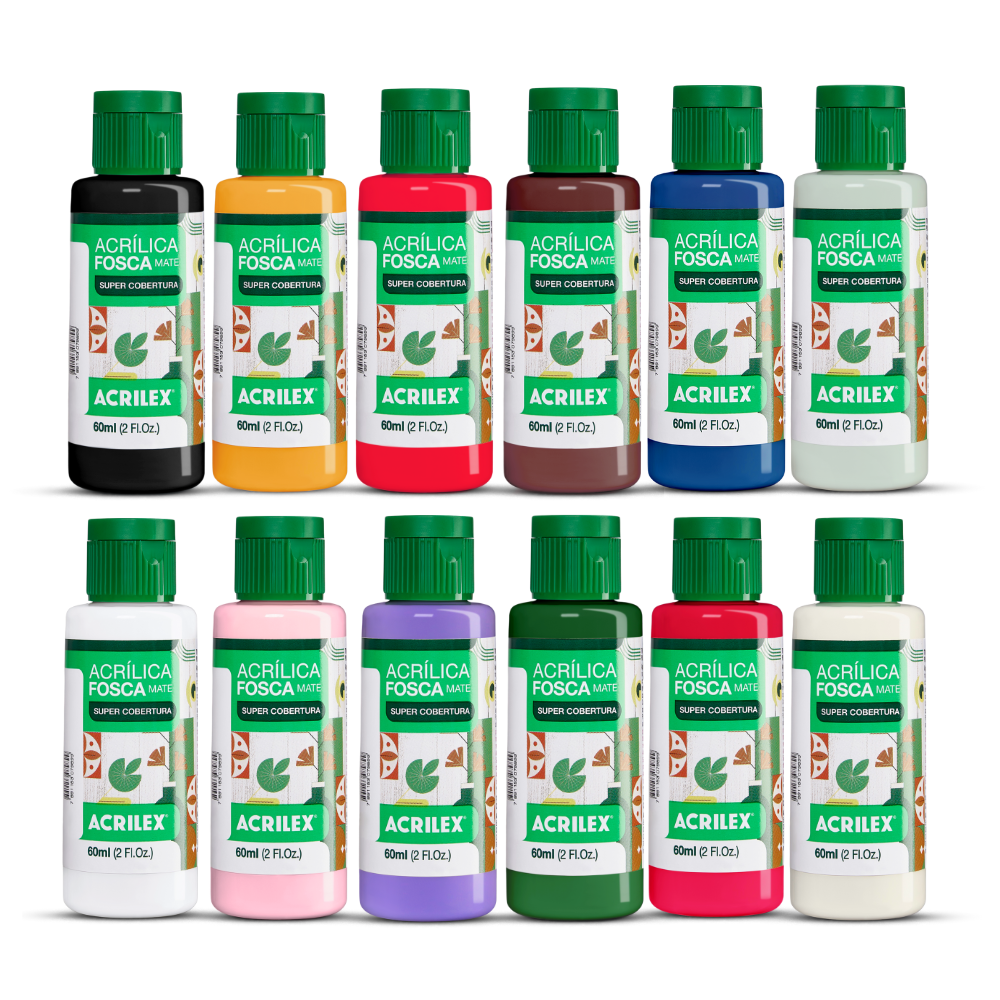 Kit 12 Tintas Acrílica Fosca Acrilex 60ml Nature Colors Prim