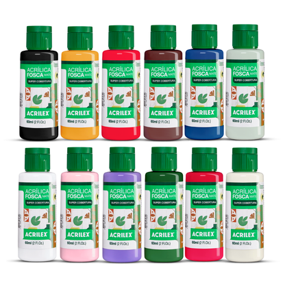 Kit 12 Tintas Acrílica Fosca Acrilex 60ml Nature Colors Prim