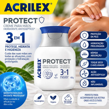 Creme Hidratante para Mãos Acrilex Protect 60g Antisséptico 3 em 1