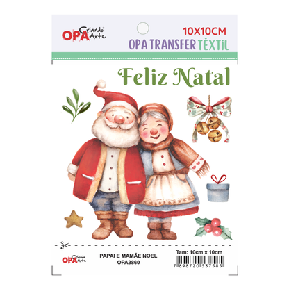 Transfer Têxtil 10x10cm  Opa 3860 Natal Papai e Mamãe Noel