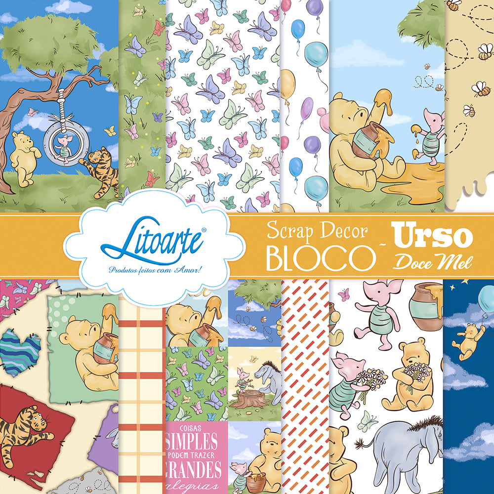Scrap Bloco de Papel Litoarte SBXV-054 Urso Doce Mel 15x15cm