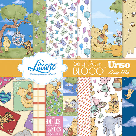 Scrap Bloco de Papel Litoarte SBXV-054 Urso Doce Mel 15x15cm