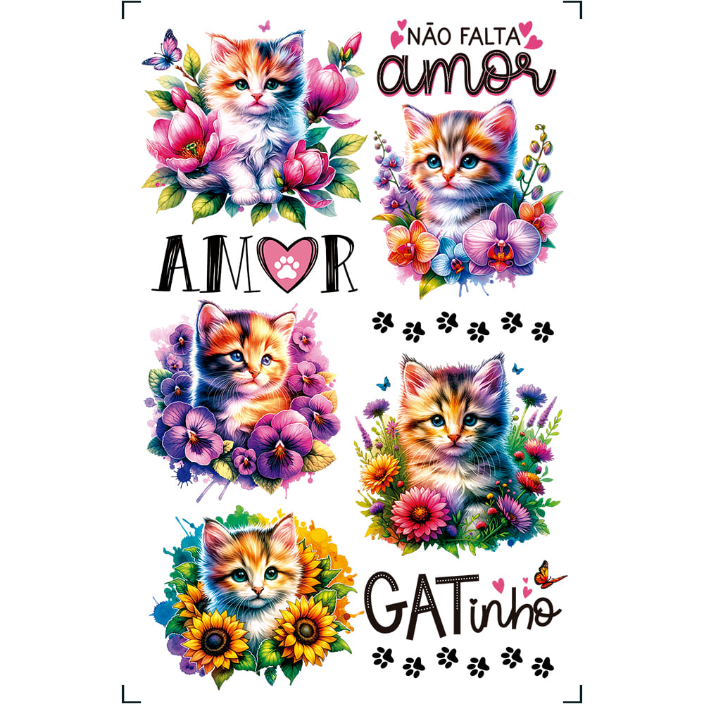 Transfer Litoarte 9,8x15cm TIS-064 Tag Gatinhos Florais