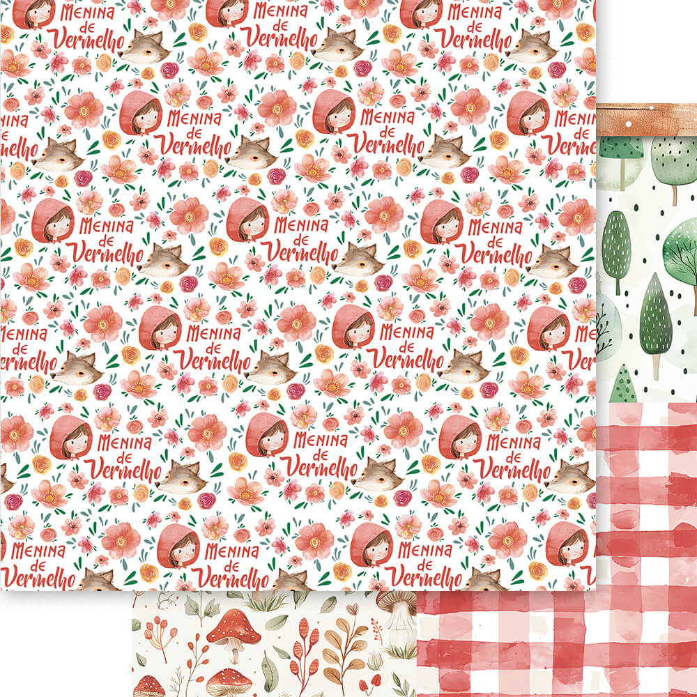 Papel Scrapbook Litoarte SD-1384 Menina de Vermelho 30,5x30,5cm