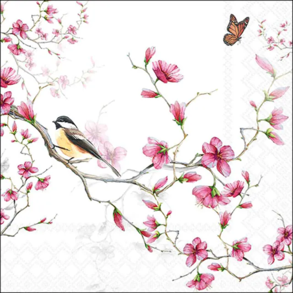 Guardanapo de Papel Decoupage 33x33 Bird e Blossom White 13311215