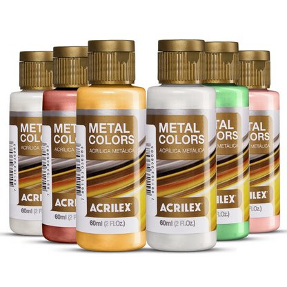 Tinta Metal Colors Acrilex Acrílica Metálica 60ml