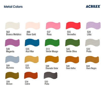 Tinta Metal Colors Acrilex Acrílica Metálica 60ml