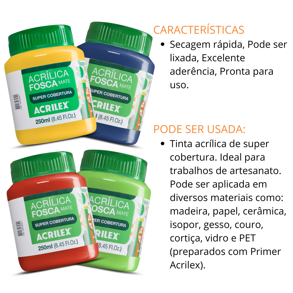 Tinta Acrílica Fosca Acrilex 250ml Nature Colors Alta Cobertura