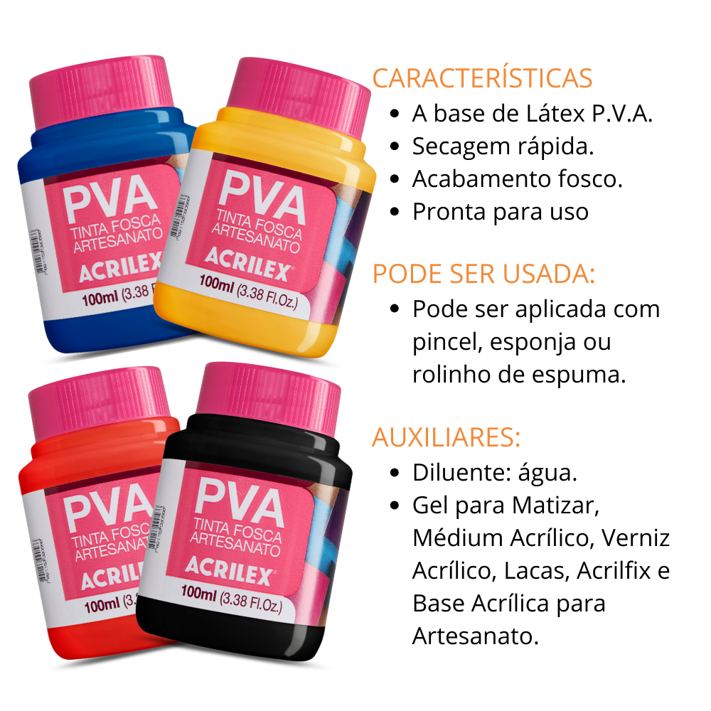 Tinta PVA Acrilex 100ml Fosca Artesanato