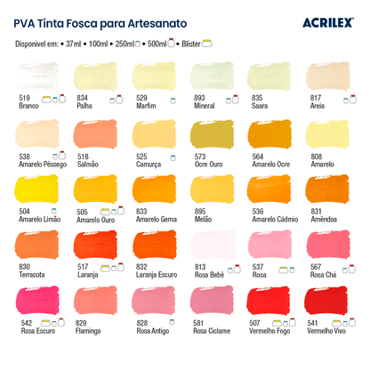 Tinta PVA Acrilex 250ml Fosca Artesanato Alta Cobertura