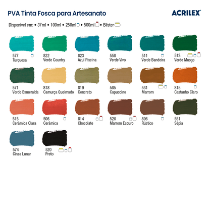Tinta PVA Acrilex 250ml Fosca Artesanato Alta Cobertura