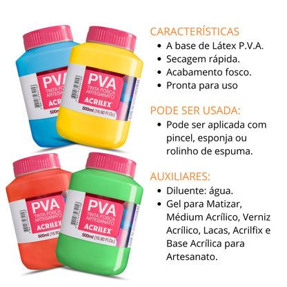 Tinta PVA Acrilex 500ml Artesanato Fosca