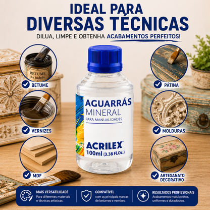 Aguarrás Mineral Acrilex 100ml Diluente para Betume e Verniz