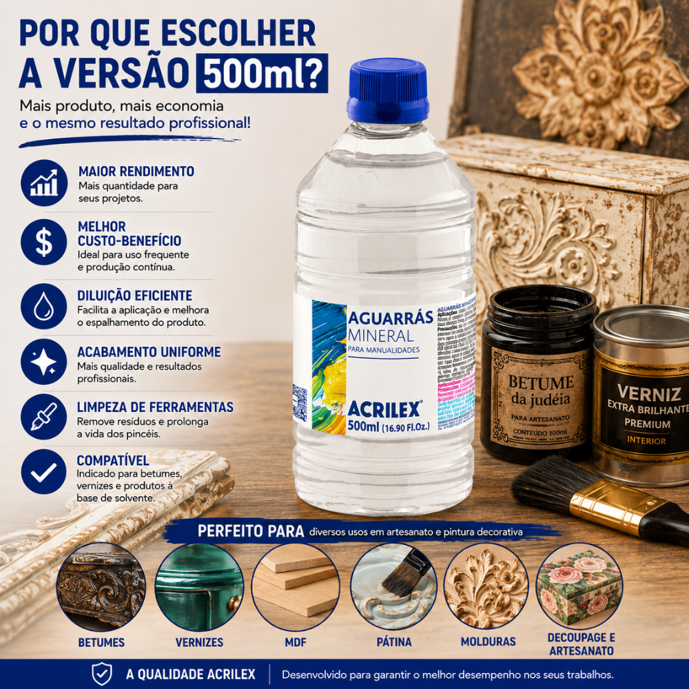 Aguarrás Mineral Acrilex 500ml Diluente para Betume e Verniz