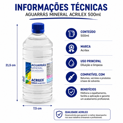 Aguarrás Mineral Acrilex 500ml Diluente para Betume e Verniz