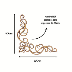 Aplique Cantoneira Colonial Arabesco 6,5x6,5cm em MDF