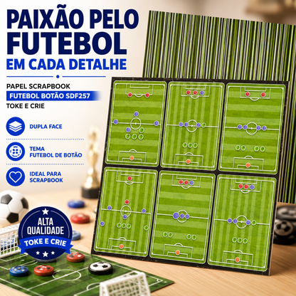 Papel Scrapbook Futebol Botão SDF257 Toke e Crie