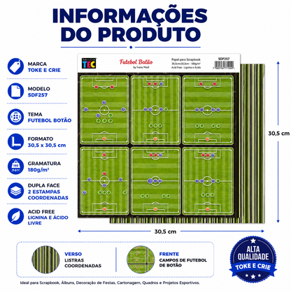 Papel Scrapbook Futebol Botão SDF257 Toke e Crie