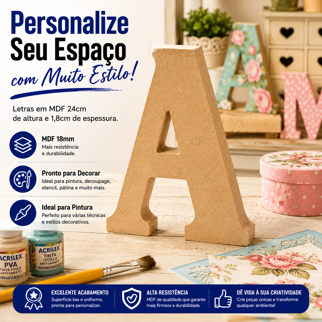 Letras em MDF 24cm de Altura e 1,8cm de Espessura