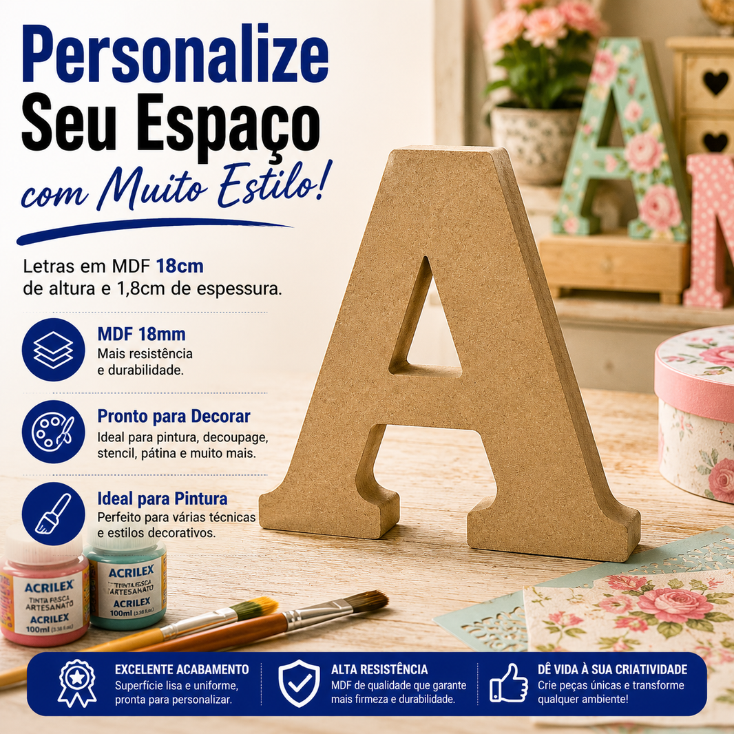 Letras em MDF 18cm de Altura e 1,8cm de Espessura