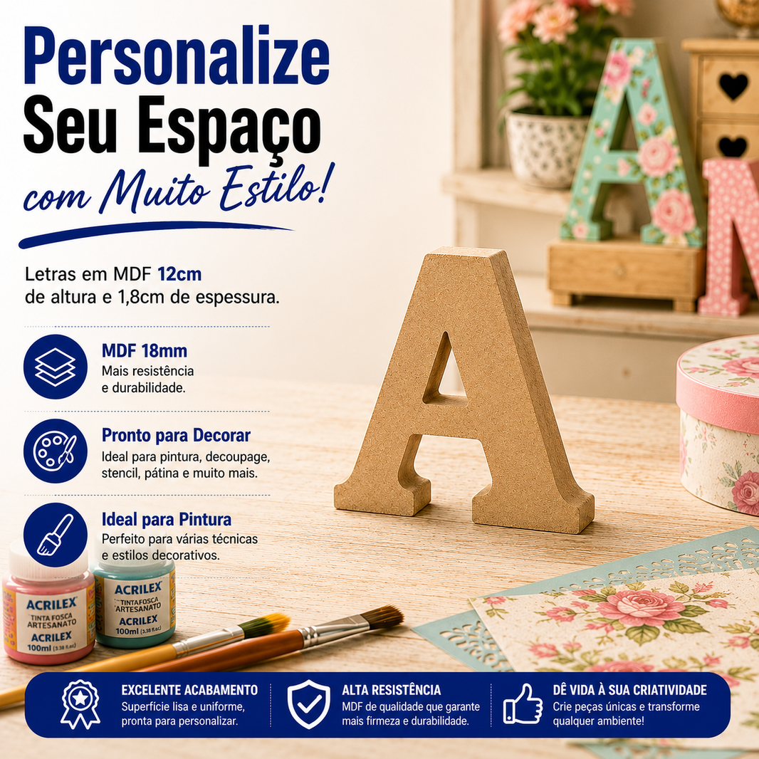 Letras em MDF 12cm de Altura e 1,8cm de Espessura