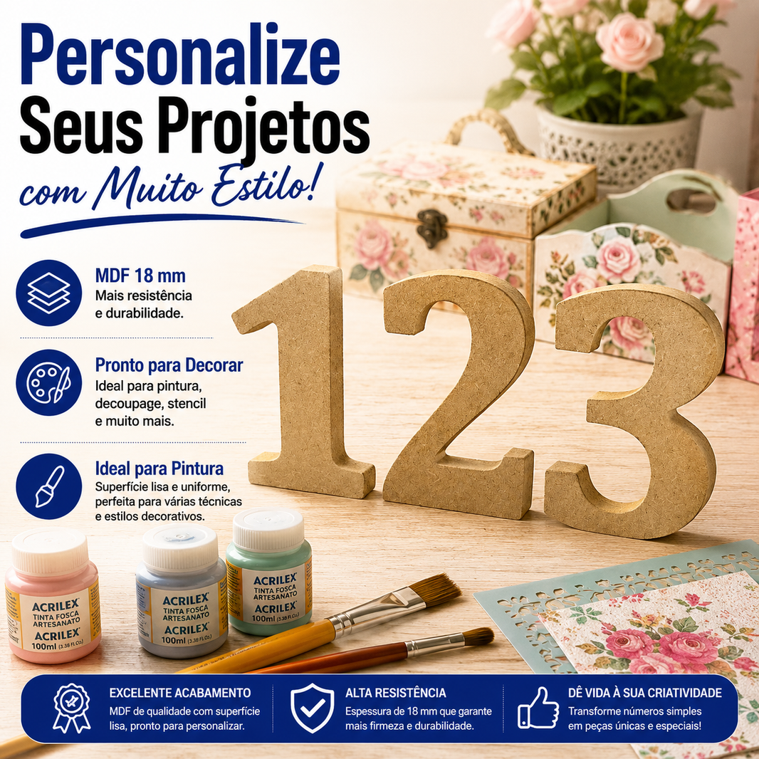 Números em MDF 12cm de Altura e 1,8cm de Espessura