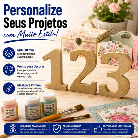 Números em MDF 12cm de Altura e 1,8cm de Espessura