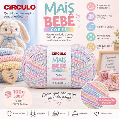 Fio Mais Bebê Cores Círculo 100g com 500m para Tricô e Crochê